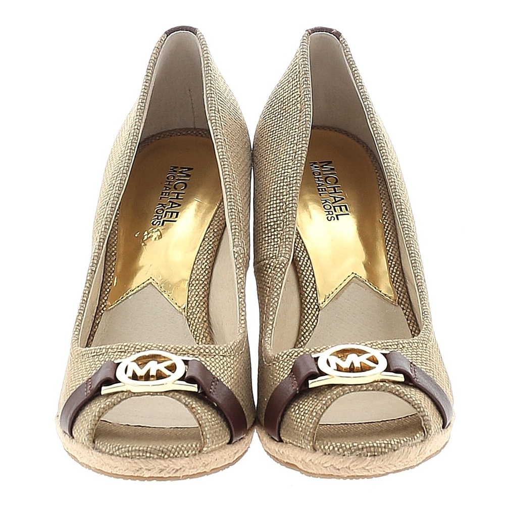 MICHAEL Michael Kors Beige and Brown Wedge Peep-Toe Sandals